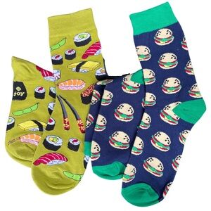 Fun Sushi & Hamburger Novelty Socks-Mid-Calf Cotton‎ Crew Socks New Green